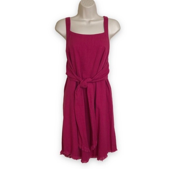 Hayden Sleeveless Pink Linen Blend Tie Wrap Waist Dress Women's Size Medium - Picture 1 of 10